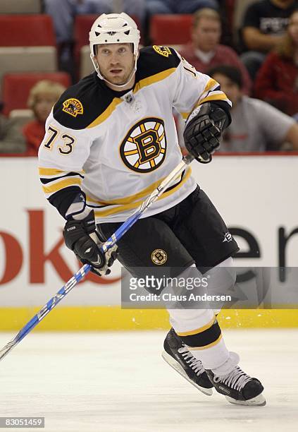 Michael Ryder of the Boston Bruins skates in a pre-season game against the Detroit Red Wings on September 26, 2008 at the Joe Louis Arena in Detroit,...