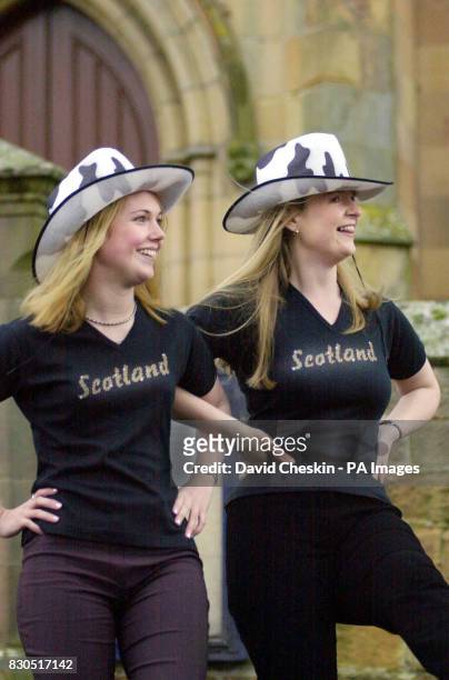 Sharon Makepeace, left, and Morag Bennett from the Scottish Tourist Board ready to welcome visitors gathering at Dornoch Cathedral in the Highlands...