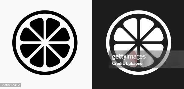 illustrations, cliparts, dessins animés et icônes de icône de fruits sur fond de vector noir et blanc - rondelle citron