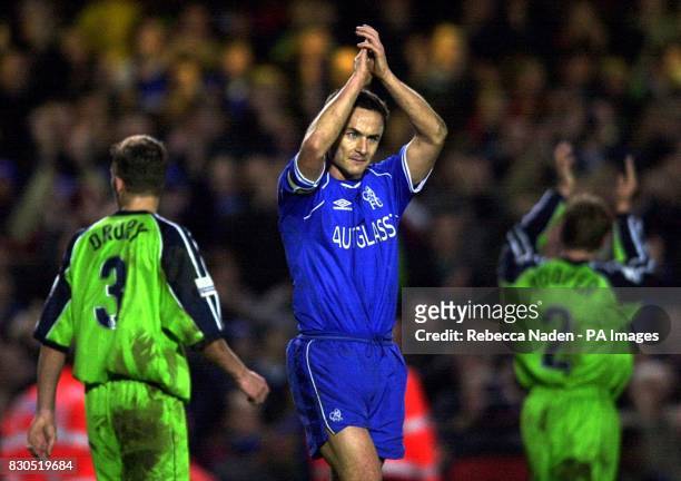 Chelsea's Dennis Wise applauds the crowd after defeating Peterborough United 5-0 during their FA Cup Third round match at Stamford Bridge, London.