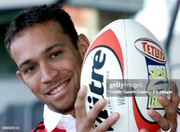 Papua New Guinea captain Adrian Lam signs for Wigan Warriors Rugby League Club, at the JJB Stadium, Wigan. He has joined the club from Australia's...