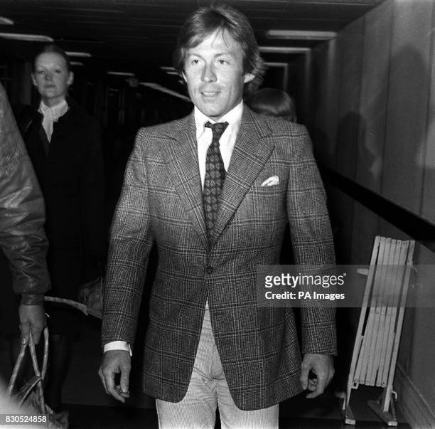 Roddy Llewellyn at Heathrow Airport, London, when he flew home after spending 18 days with Princess Margaret on the holiday island of Mustque. He was...