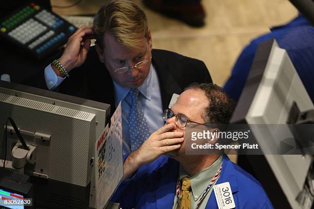 Traders work on the floor of the New York Stock Exchange September 29, 2008 in New York City. U.S. Stocks took a nosedive in reaction to the global...