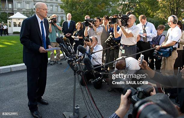 Treasury Secretary Henry Paulson speaks to the media regarding the failed Congressional bill to bailout Wall Street at the White House in Washington,...