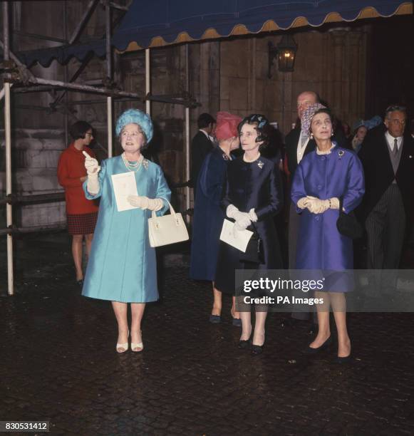 The Queen Mother , the Duchess of Gloucester and Princess Marina of Kent at the wedding of the Marquess of Hamilton and Miss Alexandra Phillips at...