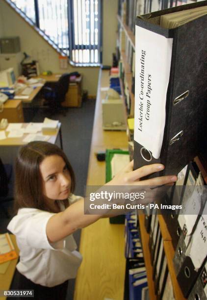 Team member checks files in the control room of the Lockerbie Planning Unit in Dumfries, where all arrangements for the trial at Kamp Van Zeist,...