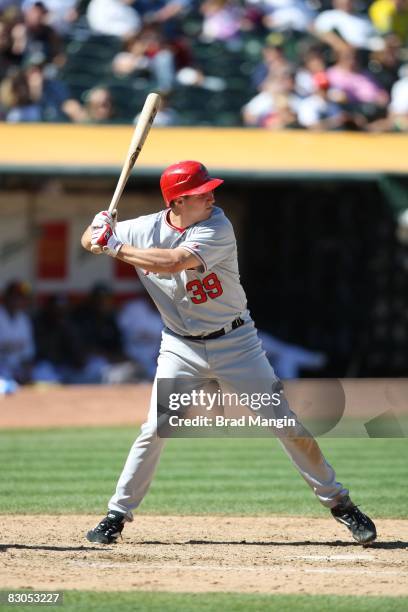 Robb Quinlan of the Los Angeles Angels bats during the game against the Oakland Athletics at the McAfee Coliseum in Oakland, California on September...