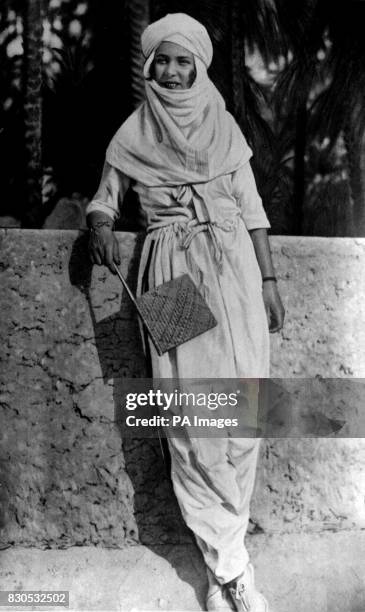 The Princess of Piedmont, Princess Marie-Jose, photographed during her visit to Ghadames, Tripolitania, where, throughout her stay, she made a point...