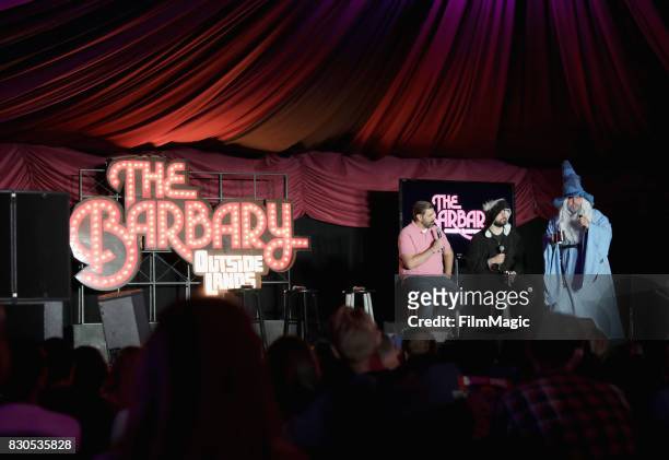 Arnie Niekamp, Adal Rifai, and Matt Young of Hello from the Magic Tavern perform on The Barbary Stage during the 2017 Outside Lands Music And Arts...