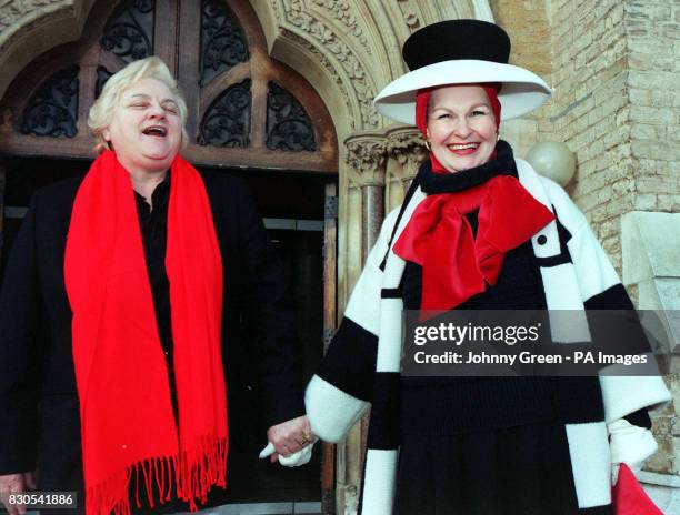 Australian Evelyn Burton a former brothel madam with her lesbian lover Lyla Andre outside London's Wood Green Crown Court, before being jailed for...