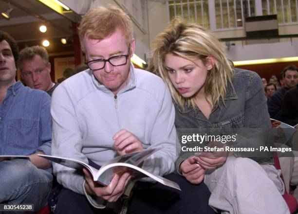 Broadcaster Chris Evans and pop singer Billie Piper during the largest ever auction of props and costumes used in 007 movies at Christie's in London....