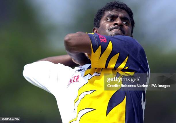Sri Lanka spin bowler Muttiah Muralitharan in action during net practice at Galle International Cricket Stadium, Galle, in Sri Lanka, on the eve of...