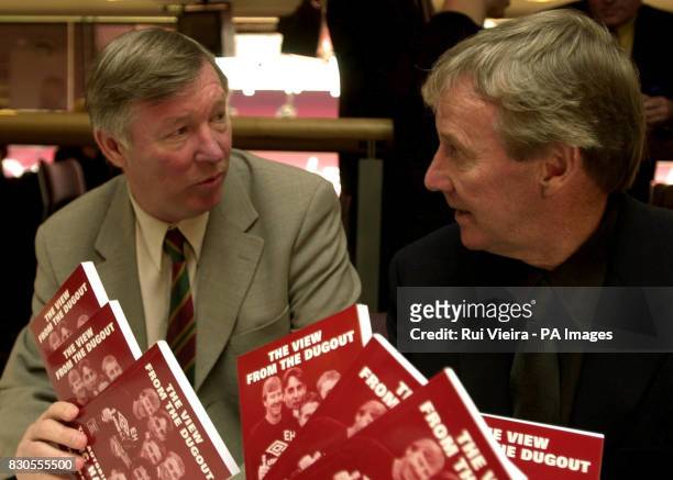 Eric Harrison with Alex Ferguson during his book launch, at Old Trafford.