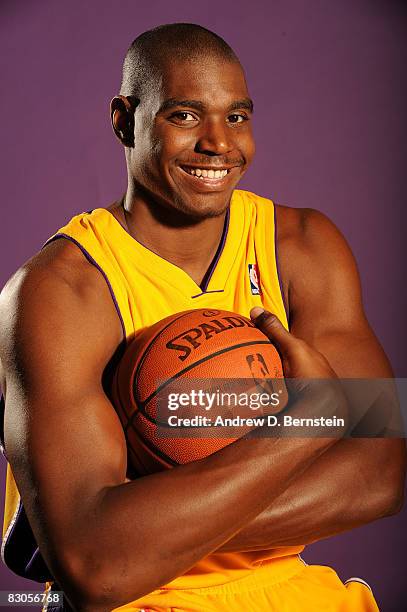 Andrew Bynum of the Los Angeles Lakers poses for a portrait during NBA Media Day on September 29, 2008 at the Toyota Sports Center in El Segundo,...