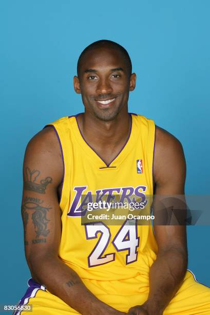 Kobe Bryant of the Los Angeles Lakers poses for a portrait during NBA Media Day on September 29, 2008 at the Toyota Sports Center in El Segundo,...