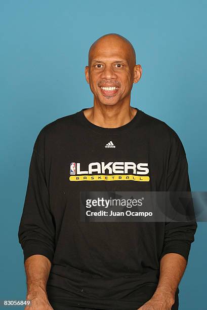 Assistant Coach Kareem Abdul-Jabbar of the Los Angeles Lakers poses for a portrait during NBA Media Day on September 29, 2008 at the Toyota Sports...