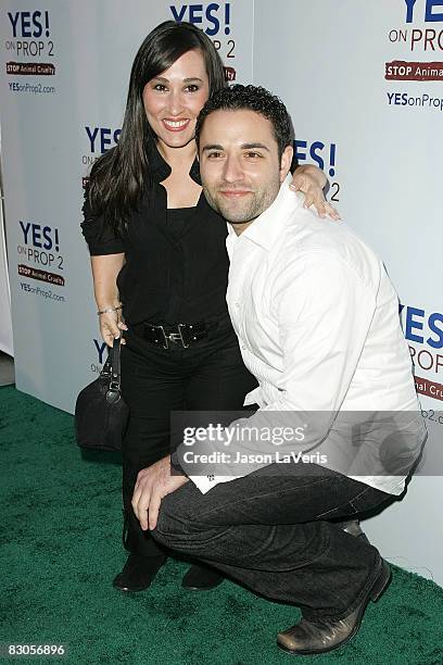 Actress Meredith Eaton and guest attend the "Yes on Prop 2" benefit at a private residence on September 28, 2008 in Los Angeles, California.