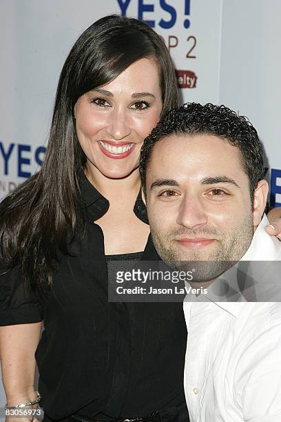 Actress Meredith Eaton and guest attend the "Yes on Prop 2" benefit at a private residence on September 28, 2008 in Los Angeles, California.