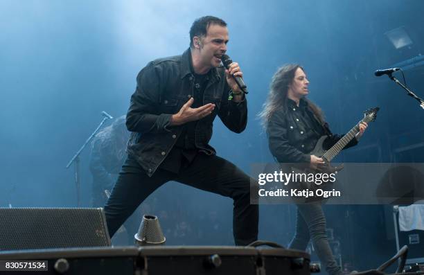 Hansi Kürsch of Blind Guardian performing live on stage on day 1 at Bloodstock Festival at Catton Hall on August 11, 2017 in Burton Upon Trent,...
