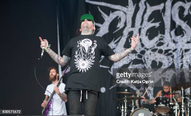 Alex Koehler of Chelsea Grin performing live on stage on day 1 at Bloodstock Festival at Catton Hall on August 11, 2017 in Burton Upon Trent, England.