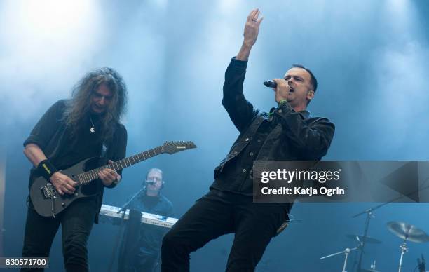 Hansi Kürsch of Blind Guardian performing live on stage on day 1 at Bloodstock Festival at Catton Hall on August 11, 2017 in Burton Upon Trent,...