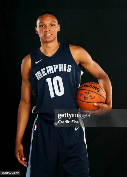 Ivan Rabb of the Memphis Grizzlies poses for a portrait during the 2017 NBA Rookie Photo Shoot at MSG Training Center on August 11, 2017 in...