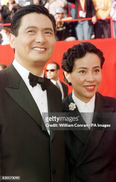 Actor Chow Yun Fat , star of Crouching Tiger Hidden Dragon, arriving with his wife Jasmine at the 73rd Annual Academy Awards , held at the Shrine...