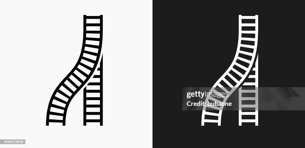 Train Tracks Icon on Black and White Vector Backgrounds