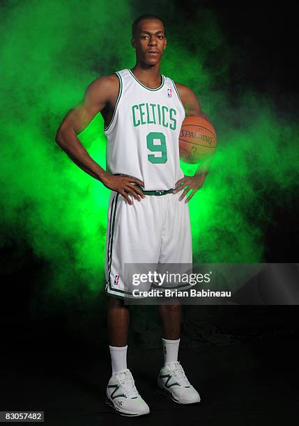 Rajon Rondo of the Boston Celtics poses for a portrait during NBA Media day on September 29, 2008 at the Sports Authority Training Center in Waltham,...