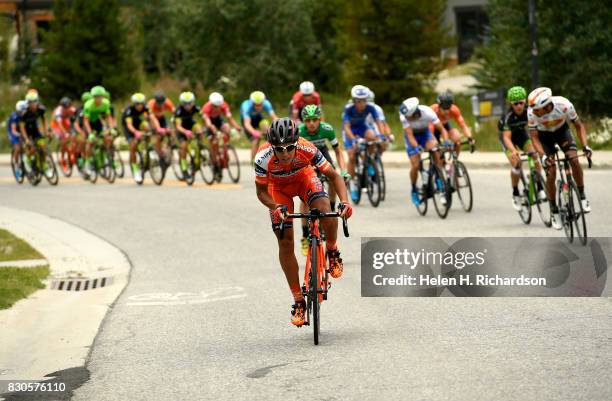 Rider with Nippo-Vini Fantini rides out in front at the beginning of the men's race in stage 2 of the Colorado Classic bike race on August 11, 2017...