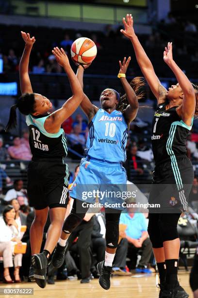 Matee Ajavon of the Atlanta Dream shoots the ball during the game against the New York Liberty during at WNBA game on August 11, 2017 at Hank...