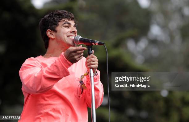Asa Taccone of Electric Guest performs on the Twin Peaks Stage during the 2017 Outside Lands Music And Arts Festival at Golden Gate Park on August...