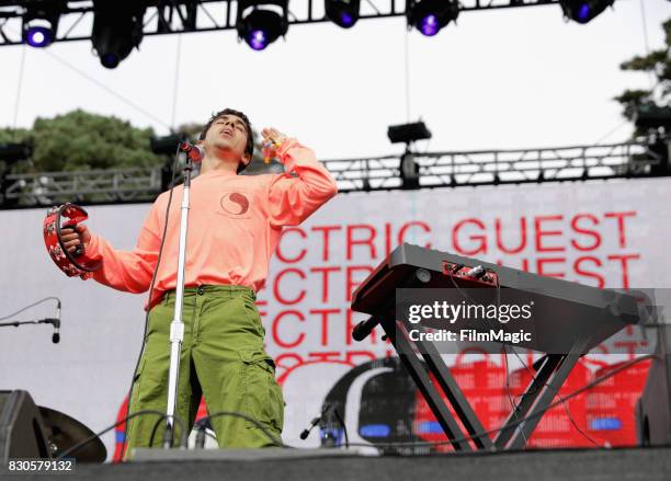 Musician Asa Taccone of Electric Guest performs on the Twin Peaks Stage during the 2017 Outside Lands Music And Arts Festival at Golden Gate Park on...