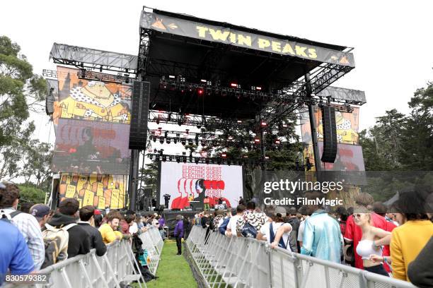 Reese Richardson, Asa Taccone, Matthew Compton and Luke Top of Electric Guest perform on the Twin Peaks Stage during the 2017 Outside Lands Music And...