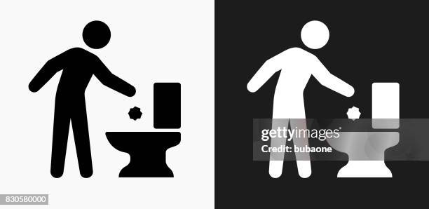 throwing away trash icon on black and white vector backgrounds - flushing stock illustrations