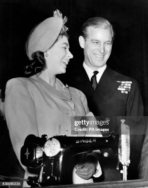 Princess Elizabeth and Lieutenant Philip Mountbatten, RN at Clydebank for the launching of the liner 'RMS Caronia', stopped by at the town hall to...