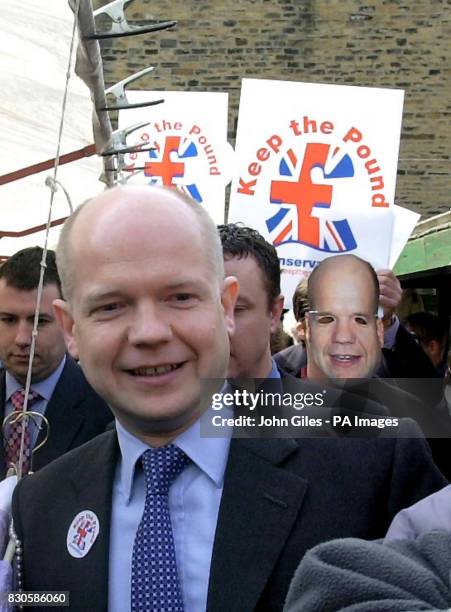 Conservative leader William Hague is barracked and jostled during a visit to Pudsey near Leeds to support the Keep the Pound campaign. Protesters,...