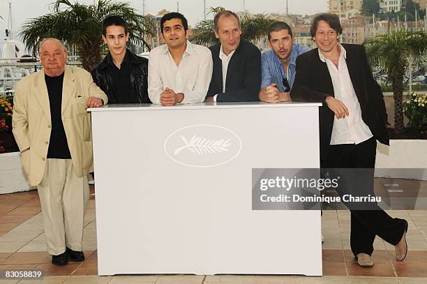 Actors Jean-Paul Roussillon, Emile Berling, Laurent Capelluto, Hippolyte Girardot, Melvil Poupaud and Mathieu Amalric attends the Un Conte de Noel...