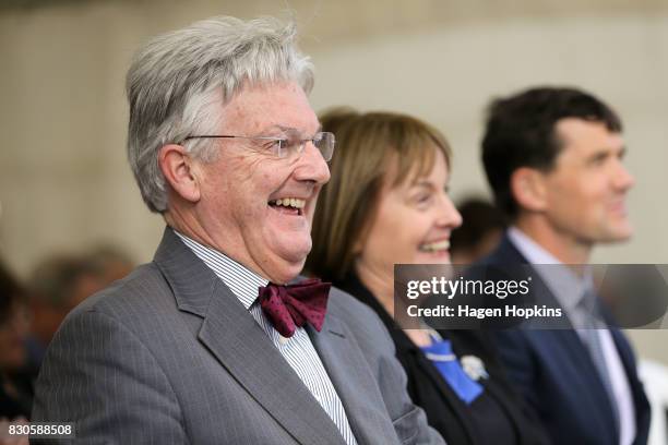 United Future leader Peter Dunne enjoys a laugh during the opening of a new Challenge 2000 premises on August 12, 2017 in Wellington, New Zealand....