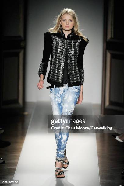 Model walks the runway during the Pierre Balmain show part of Paris Fashion Week Spring/Summer 2009 on September 29,2008 in Paris, France.