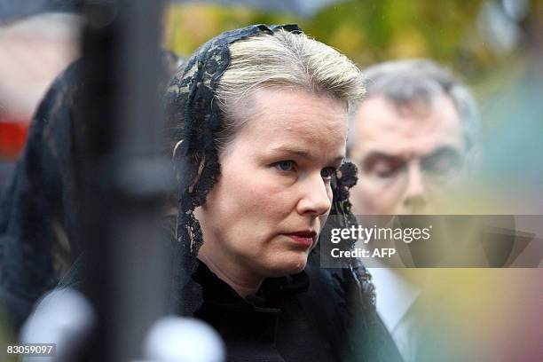 Belgium's Princess Mathilde attends the funeral ceremony of her father, Count Patrick d'Udekem d'Acoz, on September 30, 2008 at the Saint-Pierre...