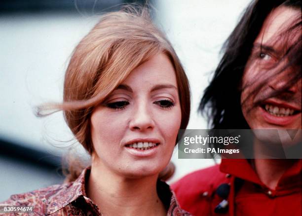 Model Christine Keeler and photographer David Bailey in London for the launch of Bailey's book 'Goodbye Baby & Amen'. Keeler became notorious for her...