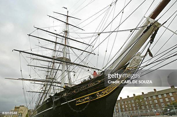 The clipper ship Cutty Sark is pictured at Greenwich dock, in east London, 17 November 2004. A fire which swept through a 19th century ship which has...