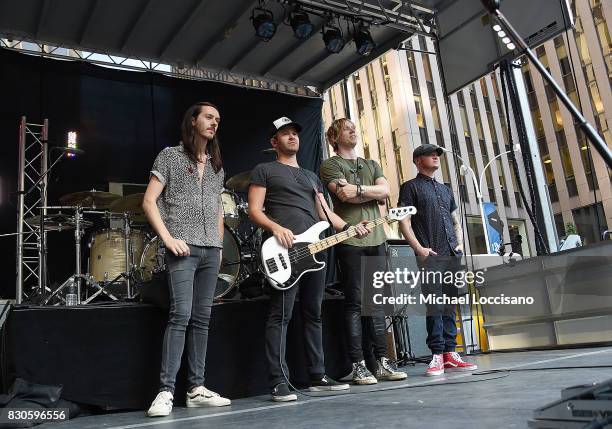 Musicians Steve Stout, Jason Wade and Bryce Soderberg, Rick Woolstenhulme Jr. Of Lifehouse appear on Fox & Friends' All-American Summer Concert...