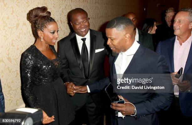 Holly Robinson Peete, Rodney Peete and Jamie Foxx at the 17th Annual Harold & Carole Pump Foundation Gala at The Beverly Hilton Hotel on August 11,...