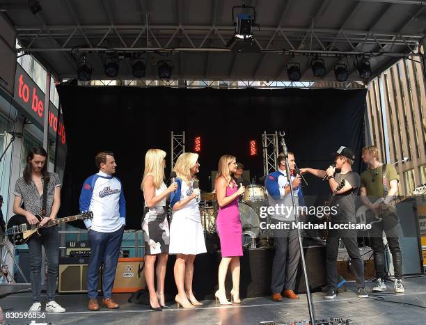 Musician Steve Stout of Lifehouse, co-hosts Todd Pirro, Ainsley Eardhart, Janice Dean, Jillian Mele and Pet Hegseth, and musicians Jason Wade and...