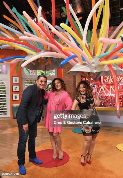 Daniel Sarcos and Carolina Sandoval attends the "Un Nuevo Dia" Celebrates Angelica Vale's Son's Birthday at Telemundo Studio on August 11, 2017 in...