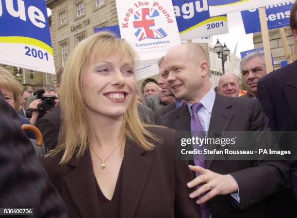 Leader of the Opposition William Hague and his wife Ffion take a walkabout in the Market Square in Stafford , where Mr Hague launched his manifesto...