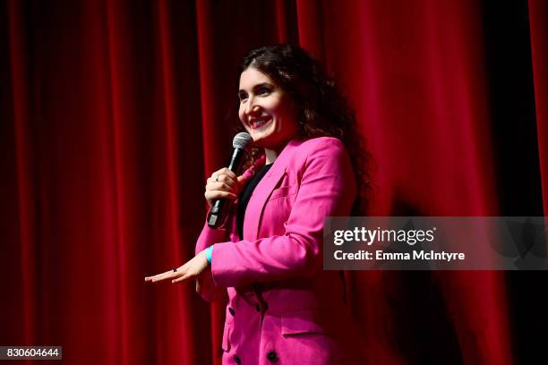 Screening host/comedian Kate Berlant speaks onstage at 2017 Sundance NEXT FEST at The Theater at The Ace Hotel on August 11, 2017 in Los Angeles,...