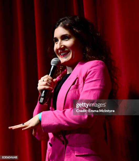 Screening host/comedian Kate Berlant speaks onstage at 2017 Sundance NEXT FEST at The Theater at The Ace Hotel on August 11, 2017 in Los Angeles,...